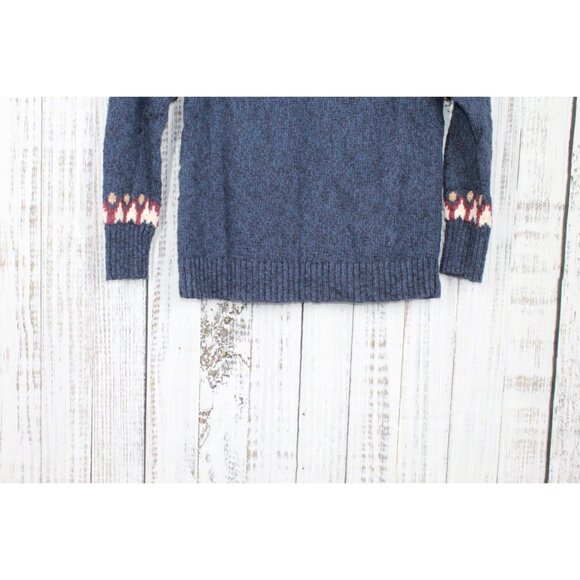 LL Bean Cotton Ragg Sweater Funnelneck Pullover Fair Isle Navy M Pet - Picture 9 of 9